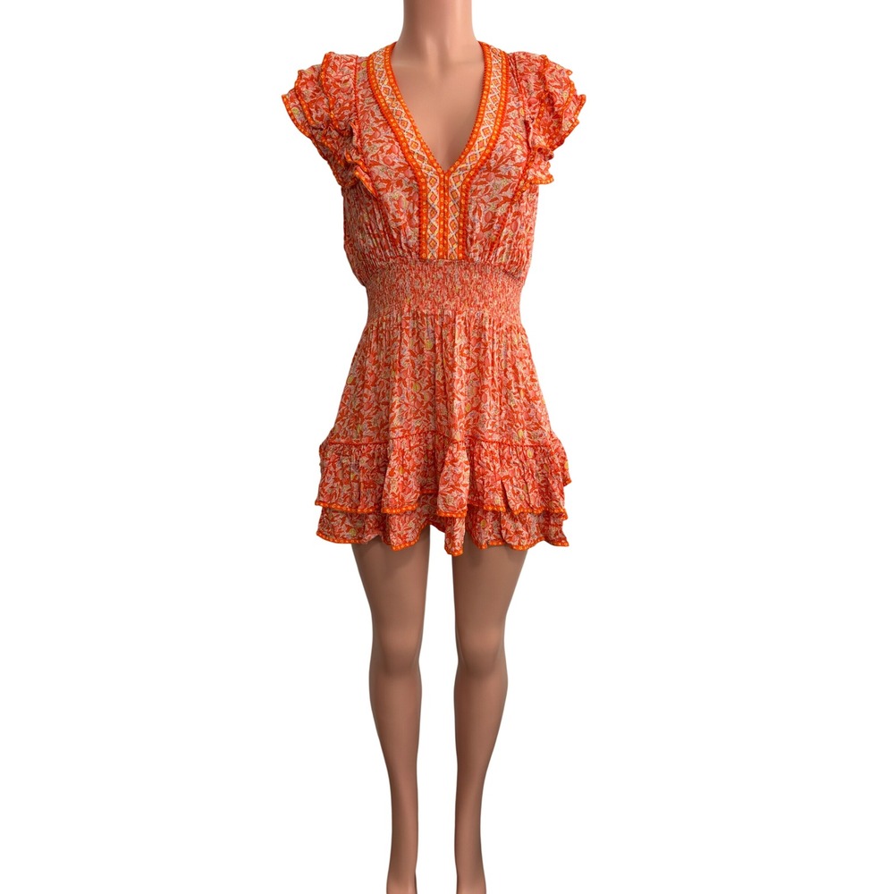 Poupette St Barth Camila Mini Dress in Orange Lemon Print Size Medium